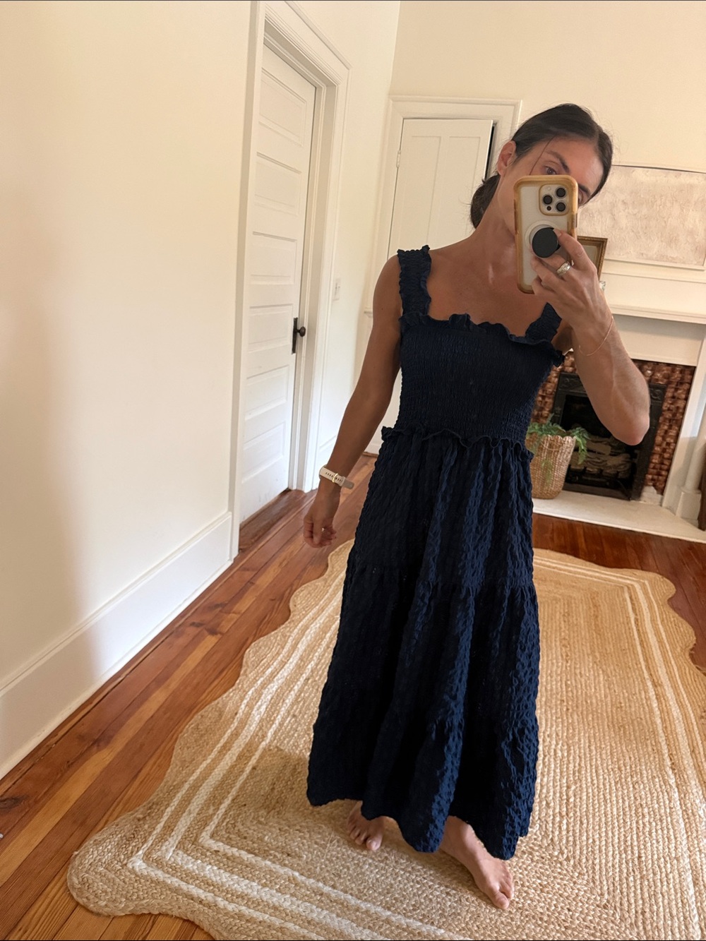 Women’s Navy Ruffle-Trim Maxi Dress